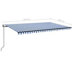 Vidaxl kék-fehér automata szélérzékelős és LED-es napellenző 500x300cm 3069151