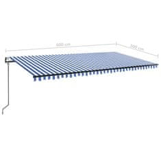 Vidaxl kék-fehér automata szélérzékelős és LED-es napellenző 600x300cm 3069171