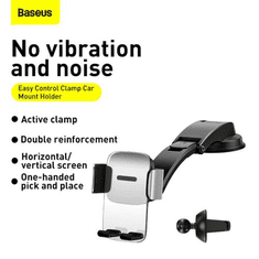 BASEUS Car Mount Easy Control Clamp Holder set 2in1 gravity (air vent and dashboard) 4.7 - 6.7 inch Silver (SUYK000012) (SUYK000012)