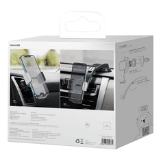 BASEUS Car Mount Easy Control Clamp Holder set 2in1 gravity (air vent and dashboard) 4.7 - 6.7 inch Silver (SUYK000012) (SUYK000012)