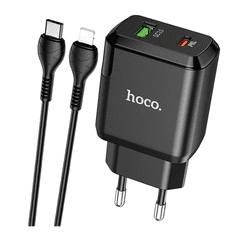 Hoco N5 hálózati töltő USB / Type-C aljzat (5V / 3000mA, 20W, PD gyorstöltés + Type-C - lightning 8pin kábel) FEKETE (N5_FAVORTYPEC_PIN_B) (N5_FAVORTYPEC_PIN_B)