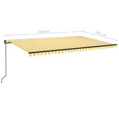 Vidaxl sárga és fehér kézzel kihúzható LED-es napellenző 500x350 cm 3069223