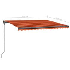 Vidaxl narancs és barna kézzel kihúzható LED-es napellenző 400x300 cm 3069745