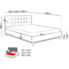 Veneti NEWARK kárpitozott ágy matrac nélkül 180x200 cm - lila