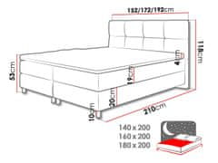 Veneti CARMIN boxspring ágy 160x200 - bézs + INGYENES topper