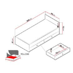 Veneti CHIMA ágy diákszobába 90x200 - artisan tölgy / fehér / szürke