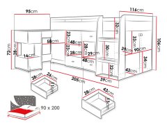 Veneti HARKA multifunkcionális gyerekágy 90x200 - fehér / kék