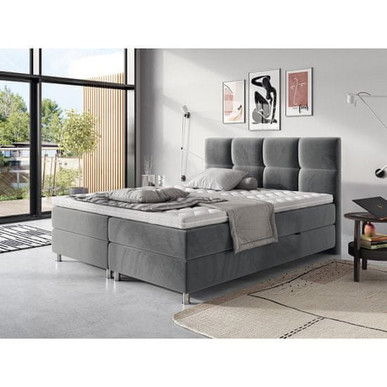 Veneti CAMRIN boxspring ágy 160x200 - szürke + INGYENES topper