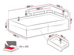 Veneti MUONIO ágy diákszobába 120x200 - tölgy / beton / fehér