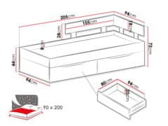 Veneti MUONIO ágy diákszobába 90x200 - tölgy / beton / fehér