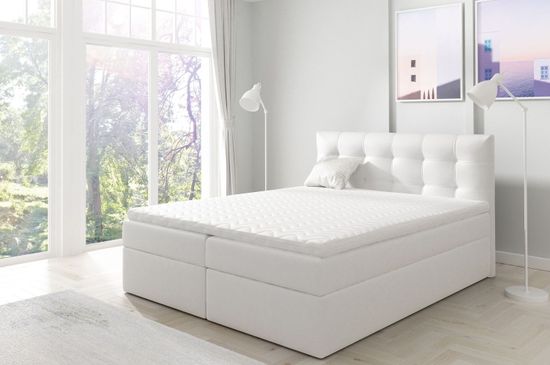 Veneti IVANA 1 kárpitozott boxspring ágy 140x200 - fehér ökobőr + INGYENES topper