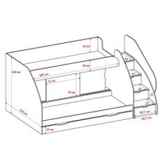 Veneti MAXMILIAN gyerek emeletes ágy lépcsővel és fiókokkal - fehér / szürke
