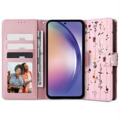 TKG Telefontok Samsung Galaxy A34 5G - "Pink garden" mintás ráhajtófüles mágneses szilikon keretes könyvtok