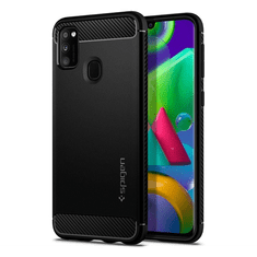 Spigen RUGGED ARMOR szilikon telefonvédő (közepesen ütésálló, légpárnás sarok, karbon minta) FEKETE [Samsung Galaxy M21 (SM-M215f)] (ACS01112)