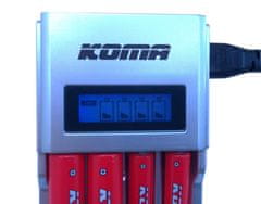 KOMA NB28 - Akkumulátor töltő LCD kijelzővel - 2x AA 2200 mAh, 2x AAA 800 mAh