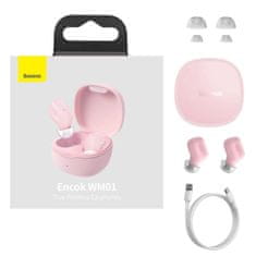 TKG Headsett: Baseus Encok WM01 - pink vezeték nélküli stereo headset, töltőtokkal