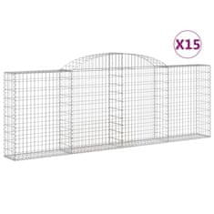 Greatstore 15 db íves horganyzott vas gabion kosár 300 x 30 x 100/120 cm