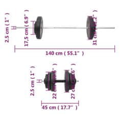 Vidaxl egykezes és kétkezes súlyzók súlytárcsákkal 60 kg 3145024