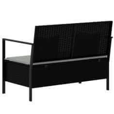 Greatstore fekete 2 személyes polyrattan kerti pad párnával