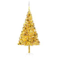 Vidaxl aranyszínű PET megvilágított műkarácsonyfa gömb szettel 240 cm 3077607