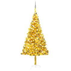 Vidaxl aranyszínű PET megvilágított műkarácsonyfa gömb szettel 240 cm 3077693