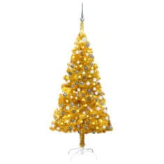 Vidaxl aranyszínű PET megvilágított műkarácsonyfa gömb szettel 150 cm 3077690