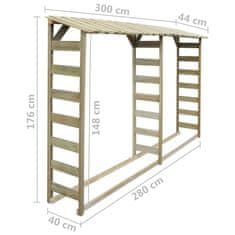 Vidaxl impregnált fenyőfa tűzifatároló 300 x 44 x 176 cm 42957