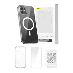 BASEUS Crystal iPhone 12 mágneses átlátszó tok és üvegfólia (ARSJ010302) (ARSJ010302)