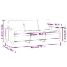 Vidaxl 3 személyes krémszínű bársony kanapé 180 cm 359217