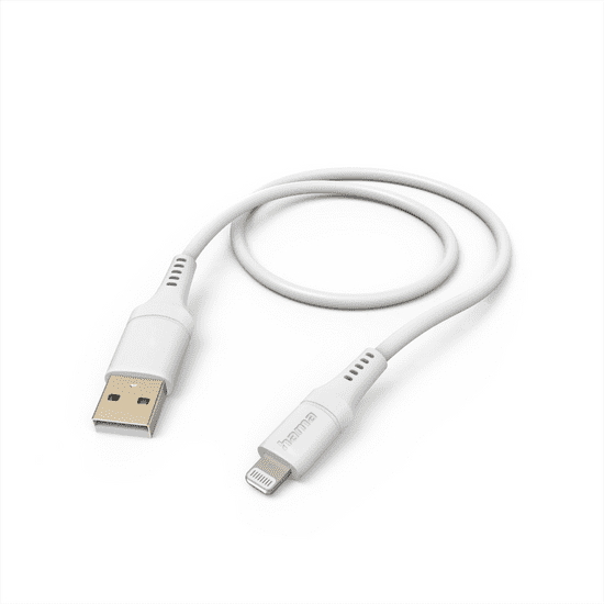 Hama MFi USB kábel Apple, USB-A Lightning, 1,5 m Rugalmas, szilikon, fehér