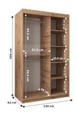 Veneti AGATA tolóajtós gardrób szekrény - 120 cm, sonoma tölgy