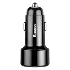 BASEUS Autós töltő, Szivargyújtós töltő, 45W, 1 x USB aljzat, 1 x USB Type-C aljzat, gyorstöltés, QC 3.0, PD, LED kijelzővel, Magic CCMLC20C, fekete (RS88689)
