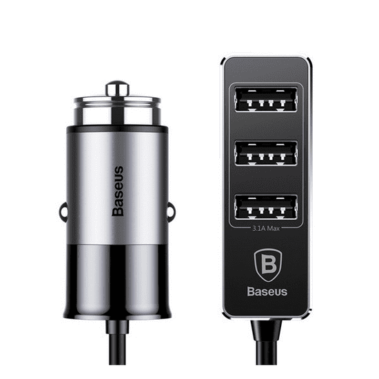 BASEUS ENJOY TOGHETER szivargyújtó adapter 4 USB aljzat (5.5A, gyorstöltés támogatás, 150cm) SZÜRKE (CCTON-0G) (CCTON-0G)