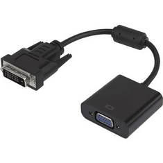 Renkforce DVI/VGA átalakító adapter, 1x DVI dugó - 1x VGA alj 24+1 pól., aranyozott, fekete, ferrittel, (RF-3301134)