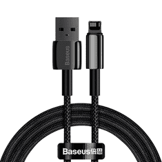 BASEUS USB töltő- és adatkábel, Lightning, 100 cm, 2400 mA, törésgátlóval, gyorstöltés, Tungsten Gold, CALWJ-01, fekete (RS120661)