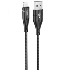 Hoco USB töltő- és adatkábel, Lightning, 120 cm, 2400 mA, LED-es, cipőfűző minta, U93 Shadow, fekete (RS109095)