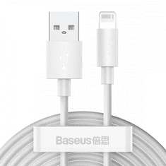 BASEUS USB töltő- és adatkábel, Lightning, 150 cm, 2400 mA, gyorstöltés, Simple Wisdom, TZCALZJ-02, fehér, 2 db / csomag (RS112777)