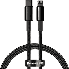 BASEUS USB Type-C töltő- és adatkábel, Lightning, 100 cm, 20W, törésgátlóval, gyorstöltés, Tungsten Gold, CATLWJ-01, fekete (G112539)