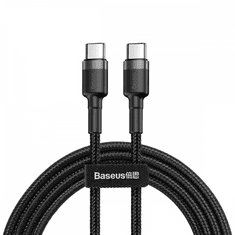 BASEUS USB Type-C töltő- és adatkábel, USB Type-C, 200 cm, 3000 mA, 60W, törésgátlóval, gyorstöltés, PD, QC 3.0, cipőfűző minta, Cafule CATKLF-HG1, fekete/szürke (G112740)