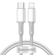 BASEUS USB Type-C töltő- és adatkábel, Lightning, 200 cm, 20W, törésgátlóval, gyorstöltés, Baseus, CATLGD-A02, fehér (G112535)