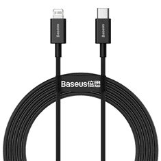 BASEUS USB Type-C töltő- és adatkábel, Lightning, 200 cm, 20W, törésgátlóval, gyorstöltés, PD, Superior, CATLYS-C01, fekete (G122029)