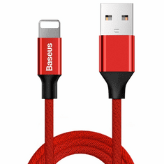 BASEUS USB töltő- és adatkábel, Lightning, 180 cm, 2000 mA, törésgátlóval, gyorstöltés, cipőfűző minta, Yiven, CALYW-A09, piros (RS122076)