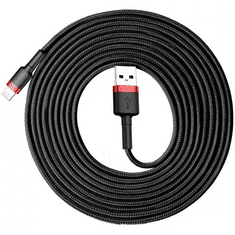 BASEUS USB töltő- és adatkábel, Lightning, 300 cm, 2000 mA, törésgátlóval, gyorstöltés, cipőfűző minta, Cafule, CALKLF-R91, fekete/piros (RS122145)