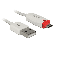 DELOCK USB-A 2.0 -> USB Micro-B, apa/apa, adat és töltőkábel LED visszajelzéssel, Fehér, 1m (83604) (DE83604)