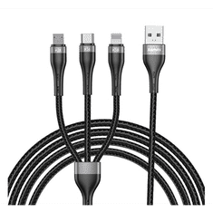 REMAX  töltőkábel 3in1 (5V/3A, 120cm, cipőfűző minta, USB - lightning 8pin, microUSB, Type-C, csatlakozó) FEKETE (PD-B59TH) (PD-B59TH)