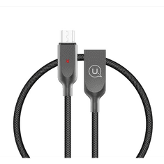 USAMS U-SUN adatkábel és töltő (USB - microUSB, gyorstöltés támogatás, 120cm, törésgátló, cipőfűző minta) FEKETE (MICYSUSB01) (MICYSUSB01)