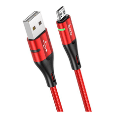 Hoco U93 adatkábel és töltő (USB - microUSB, 2.4A, 120cm, cipőfűző minta, LED jelzés) PIROS (U93_MICROUSB_R) (U93_MICROUSB_R)