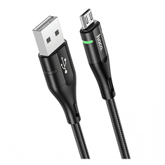 Hoco U93 adatkábel és töltő (USB - microUSB, 2.4A, 120cm, cipőfűző minta, LED jelzés) FEKETE (U93_MICROUSB_B) (U93_MICROUSB_B)