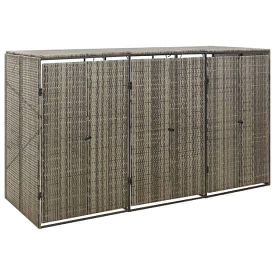 Vidaxl szürke polyrattan hármas kerekeskuka tárolófészer 207x80x117 cm 319866