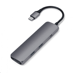 Satechi Aluminum SLIM TYPE-C MultiPort Adapter (HDMI 4K,PassThroughCharging,2x USB 3.0) asztroszürke (ST-CMAM) (ST-CMAM)